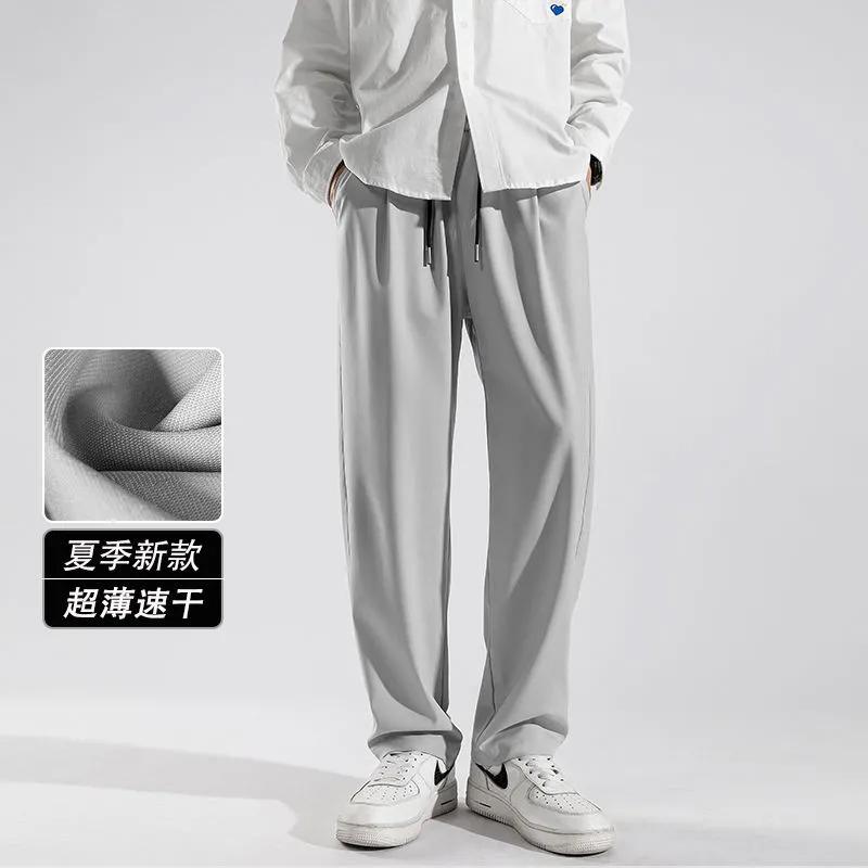 Men s Grey Drawstring Elastic Waist Quick Dry Casual Pants Loose Fit Summer Trousers M серый