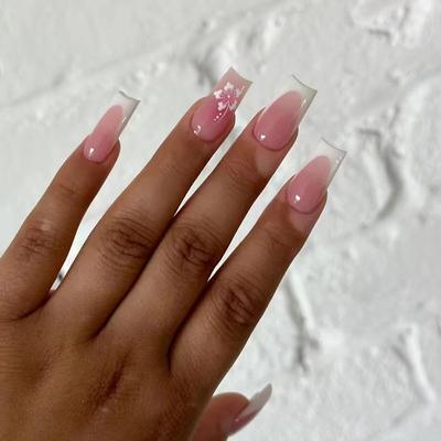 Künstliche Nägel, einfarbig, French-Tragnägel, Pfirsichblüte, abnehmbare Nailart-Tabletten, einfache Nagelpflaster, 24 Stück