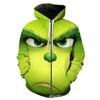 Grinch 3D Printed Hooded Sweatshirt Men Loose Fit Casual Zip-Up Pullover With Appliqu Pocket