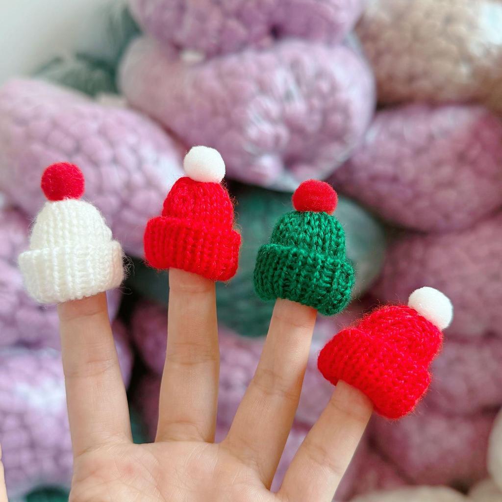 Cute Mini Knitted Christmas Hat for Dolls - Decorative Wool Finger Hat