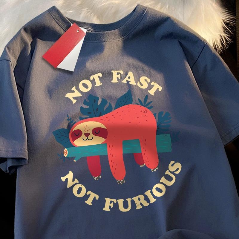 Nicht schnell Nicht wütend Süßes Faultier Herren T-Shirts Hip Hop Rundhals Kurzarm Sommer Baumwoll Tops Lässig Schweiß Übergröße T-Shirts