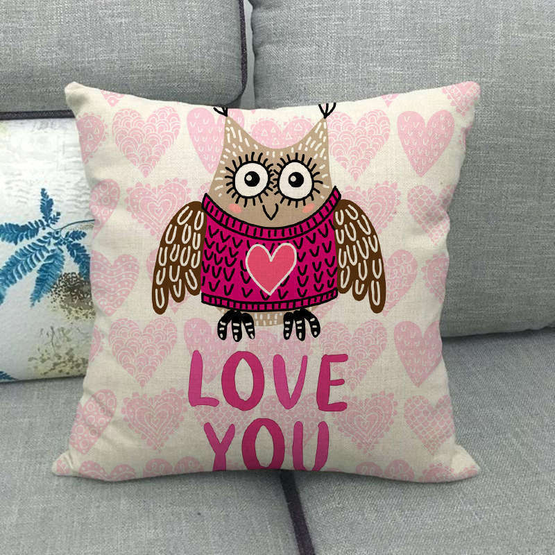 Cartoon Owl Series Love Digital Printing Short Plush Pillow Covers For Car Sofa Office Cushion Cover Home Goods