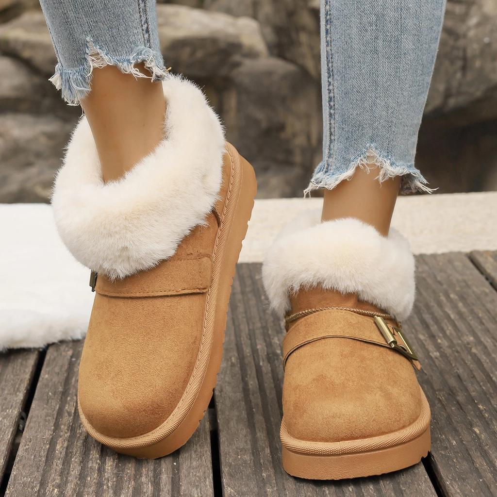 Fashionable New Round Toe Thick Sole Non-slip Casual Walking Boots Winter Plus Velvet Warm/comfortable Snow Boots for Women