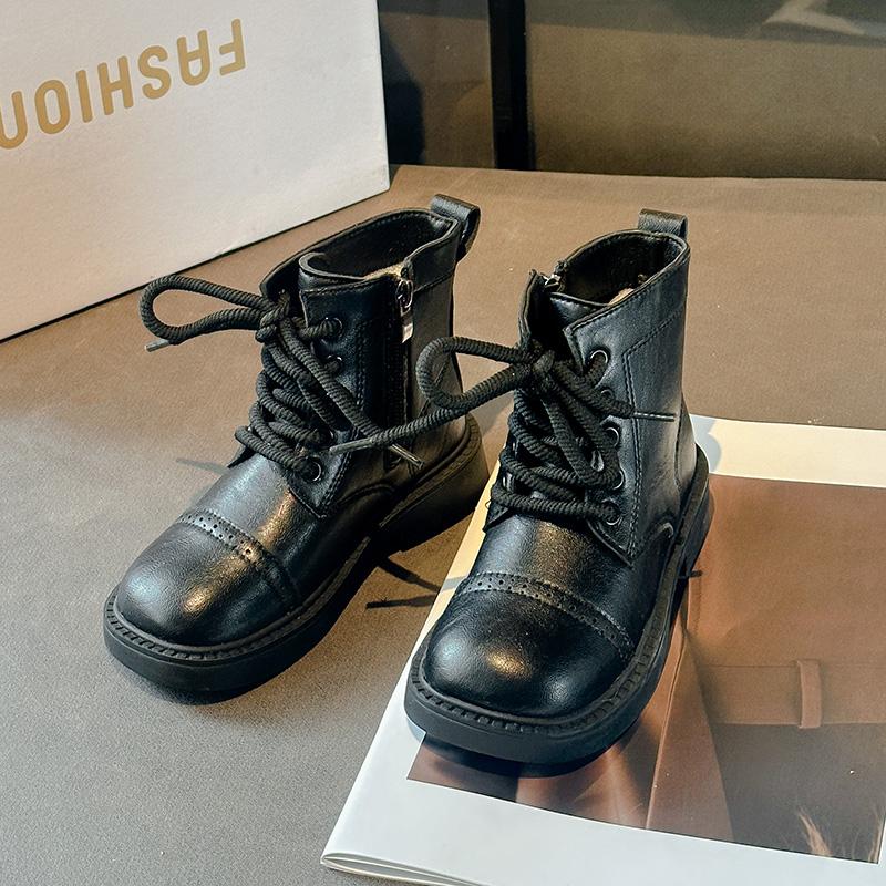 Girl's Ankle Boot Spring Autumn Versatile Children Fashion Boots Causal Round-toe Black School Kids Short Leather Boots Non-slip