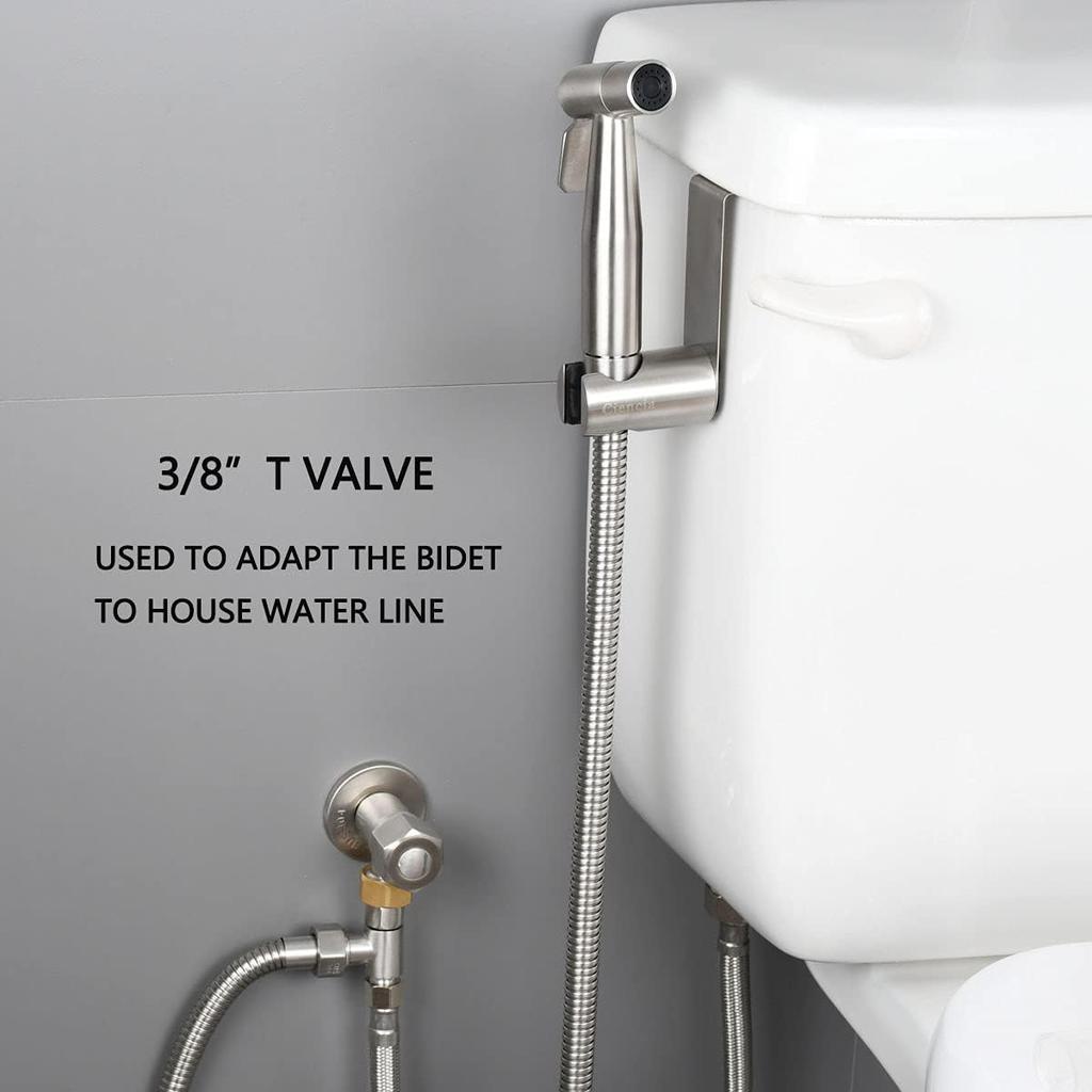 Bidet T Adapter, Biveah Stainless Steel Angle Stop Add-A-Tee Valve 3/8" for Toilet Supply Line Brushed Nickel, KTS002NA