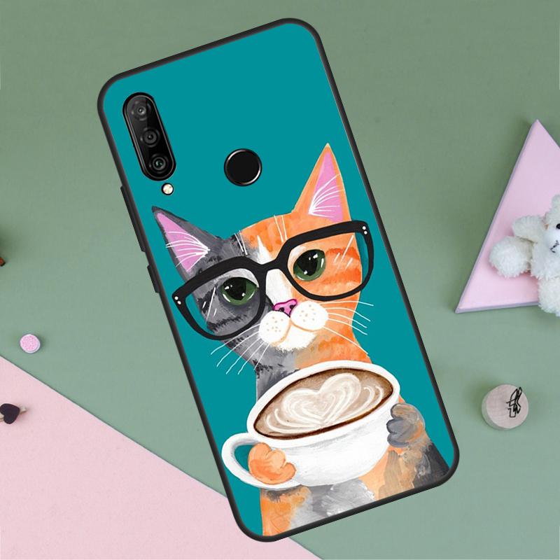 

Cute Animal Cat Coffee For Huawei Nova 12i 12s 11i 8i 7i 9 10 SE Y90 Y60 Y70 Y72 Y61 Y91 P30 P40 Lite P60 Pro Case Huawei Nova 5T