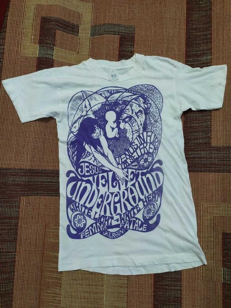 

Винтажная футболка 70-х THE VELVET UNDERGROUND Белый Цвет Репринт AN49610 Унисекс Футболка XXXL