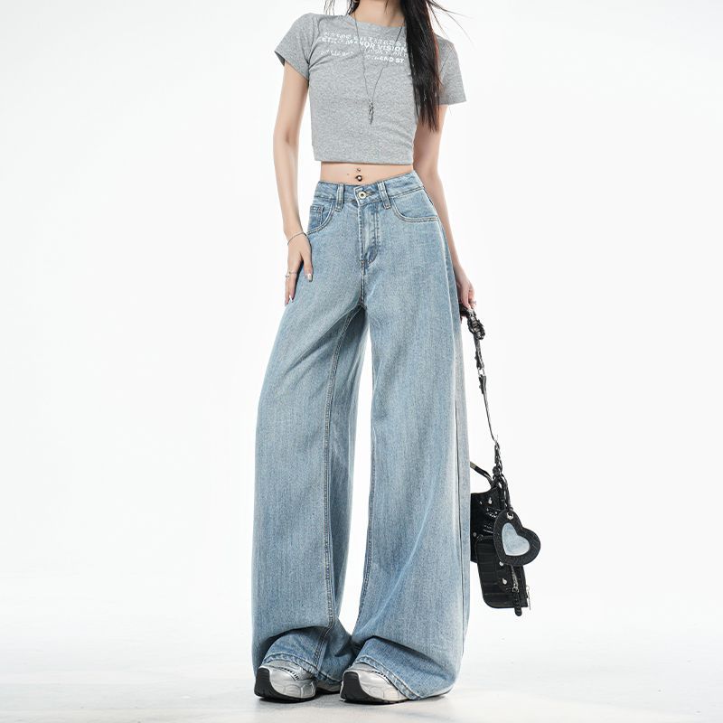 Spring Summer Tencel Fabric Back Pocket Button Design Wide Leg Denim Pants For Women Casual Pants Oversize Denim Trousers