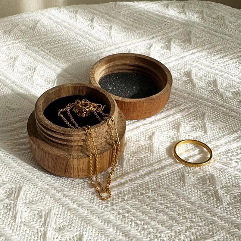 Wood Ring Box Wedding Proposal Engagement Round Wood Ring Box Jewelry Storage Box Portable Solid Wood Ring Box