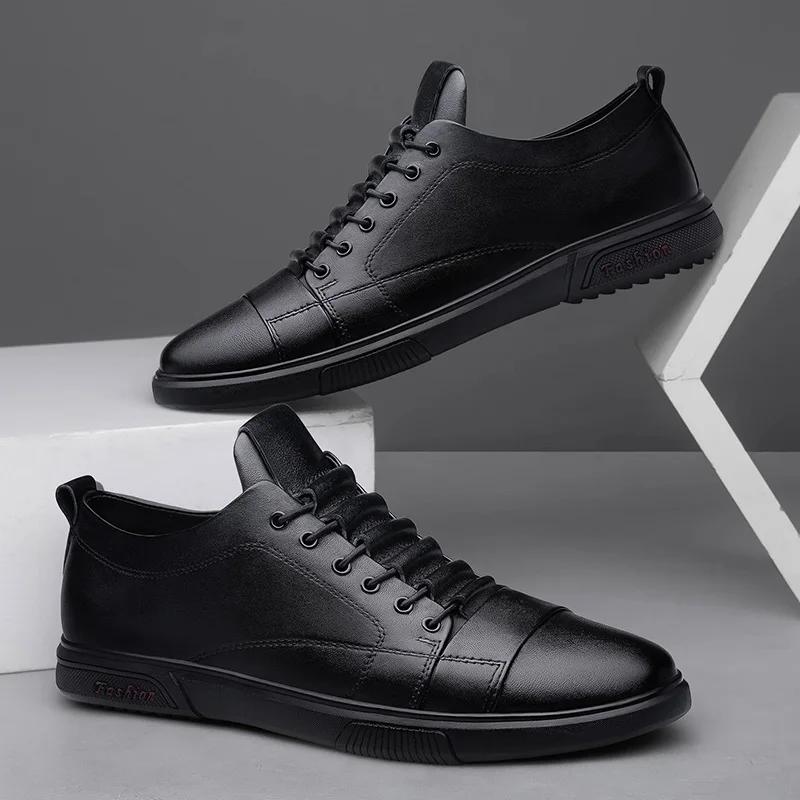 Men Summer Winter Casual Sneakers ThickSoled New Versatile Leather Genuine Leather Suitable for Daily Wear and Various Occasions