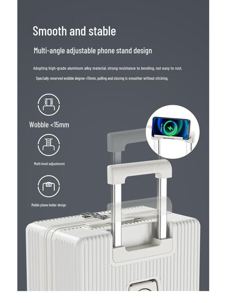 24-inch Multifunctional Suitcase with Cup Holder & Universal Wheels, Carry-On Trolley Case with Combination Lock for Men & Women.