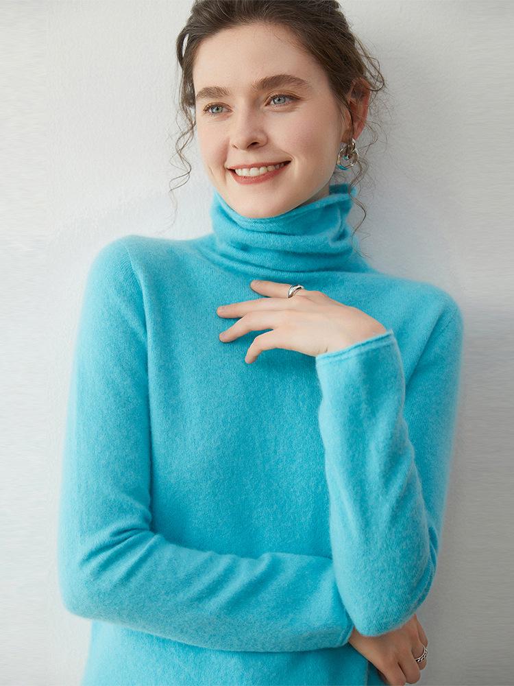 Women's Cashmere High Neck Sweater - Slim Fit Knitwear for Autumn/Winter
