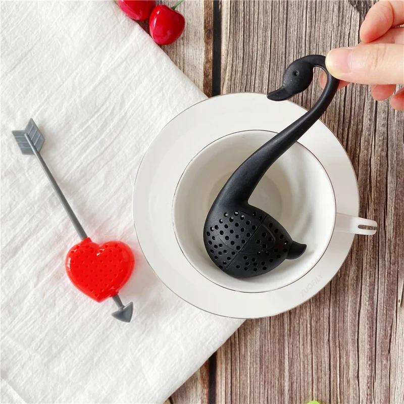 Food Grade Plastic Swan Tea Infuser Strainer Creative Elegant Swan Music Note Heart Teaware Mesh Filter Kitchen Accessories