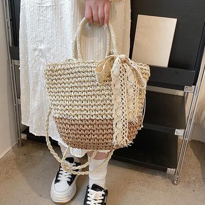 Nouă modă din paie de pânză eșarfă de mătase pentru femei geantă de umăr crossbody genți de lux moderne din material textil