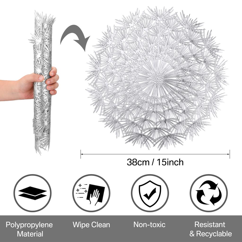 Blütenblüte Tischsets 38cm Gepresstes Vinyl Runde Tischsets für Esszimmer Set mit 4/12 Abwaschbar Feiertag Hochzeit Tischdeko