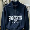 Autumn and winter women's stand-up collar half-zip drop shoulder loose fit sweatshirt trendy best-selling prints