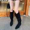 Big Tube Circumference Piled Boots Wrinkled But Knee Boots Women's Autumn and Winter Thick Heel Heightening Knight Boots Maillard Western Boots