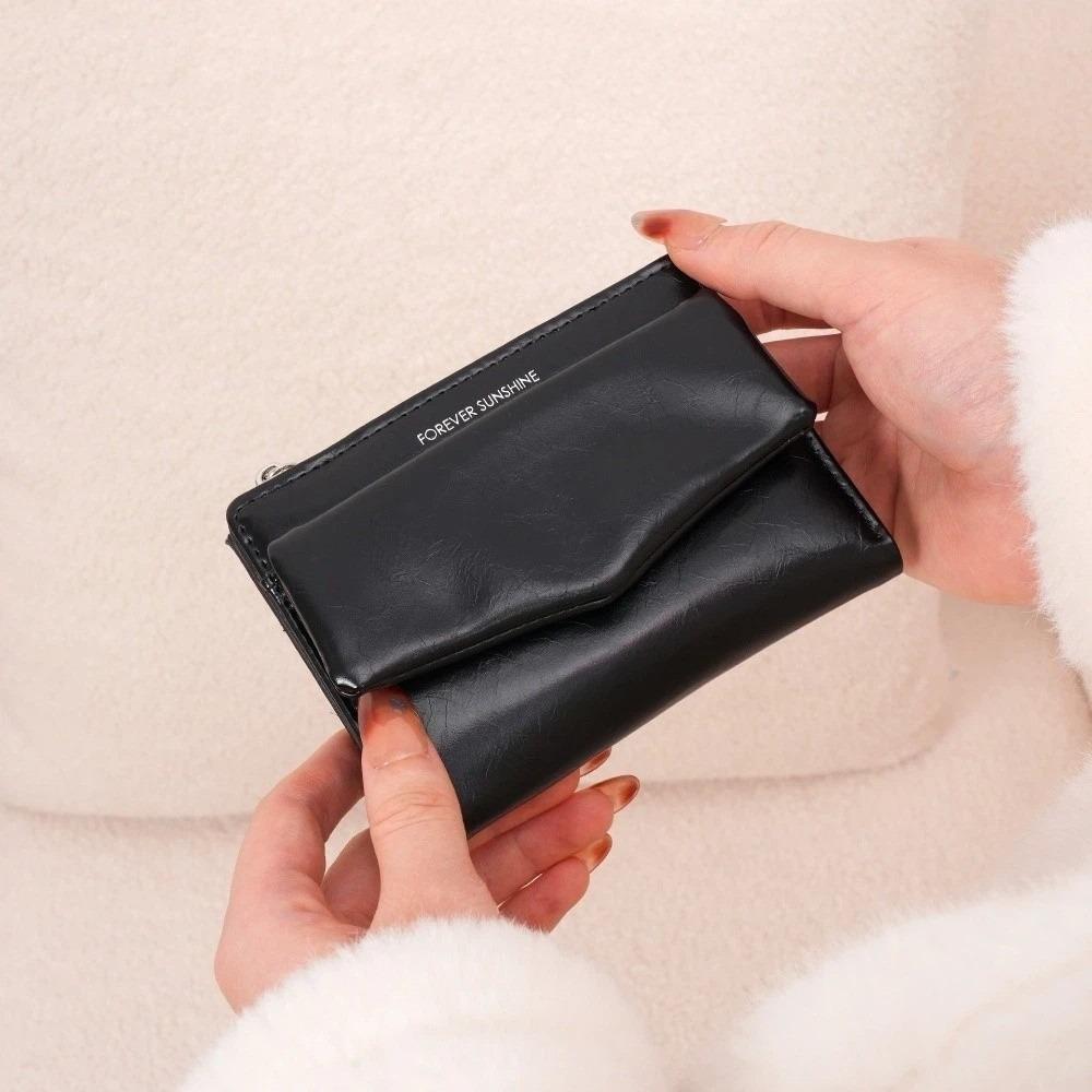 Modern Design Solid Color Short Wallet Ultra Thin PU Coin Purse Multi Slot Card Holder Women