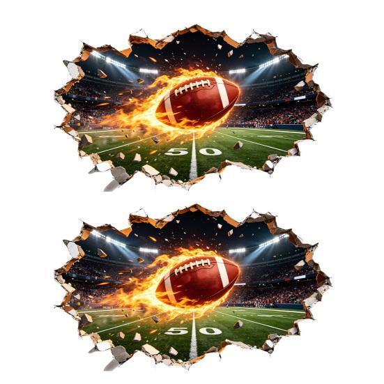 2 Pcs 3D Rugby Wall Sticker Sports Ball Break Through
