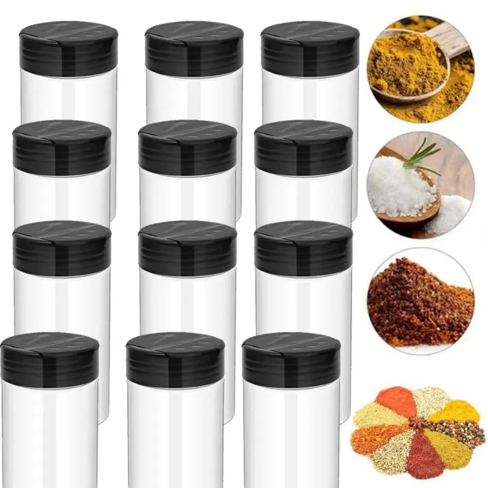 Clear Plastic Spice Jar Adjustable Hole Size Rotateable Lid Salt Pepper Seasoning Bottle Kitchen Storing Spice Powders