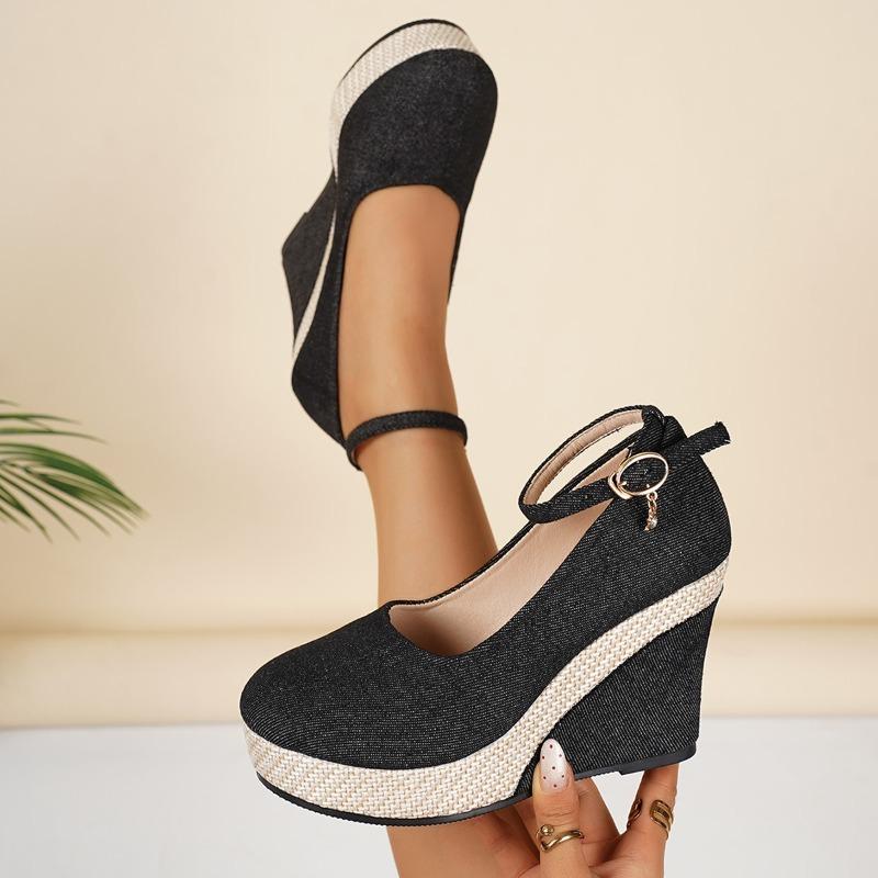 2026 Spring and Autumn New Wedge Shoes Women's High Heeled Single Shoes Lace-up Shoes