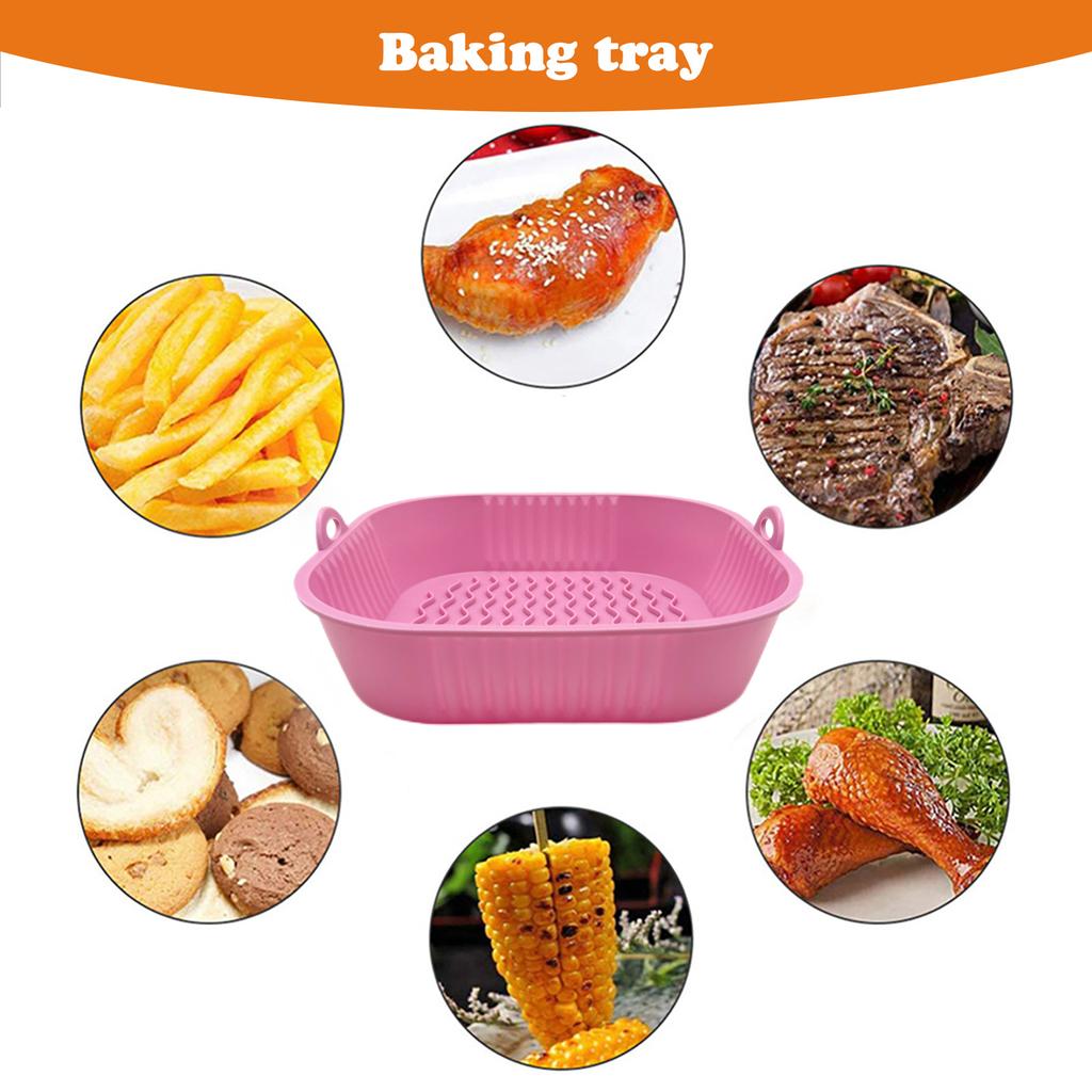 Silicone Air Fryers Baking Tray Foldable Replacement 19cm Square Shaped Air Fryers Oven Baking Tray with Handle Kitchen Tools