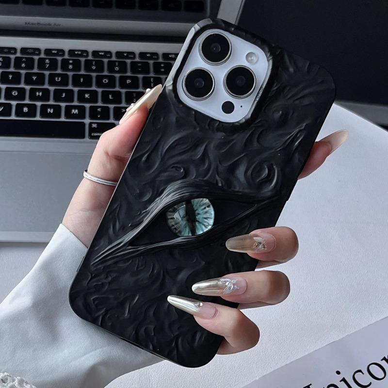 Coole Orange 3D Böse Augen Handyhülle Für iPhone 17 Air 16 15 14 13 12 11 17 Pro Max Matt Stoßfest Weiche TPU Hülle