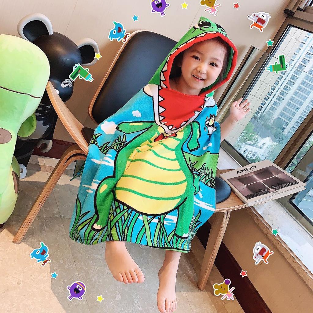 Large Cute Kids Hooded Bath Towel Cloak Cartoon Print Boys Girls Bathroom Beach Can Wear Super Absorbent Child Sunscreen Shawel