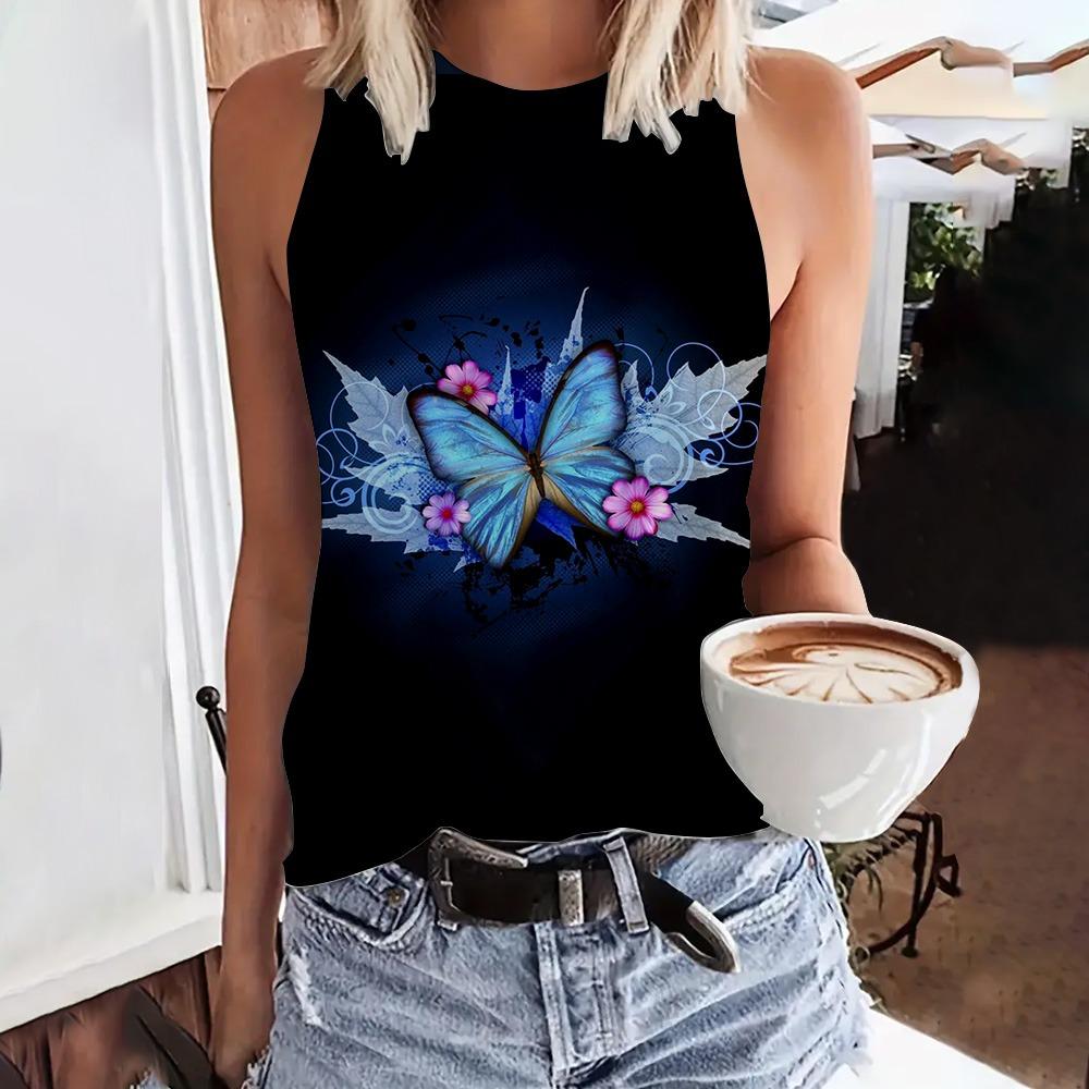 Summer Love Butterfly 3D Print Tank Tops Women Fashion Streetwear Oversized O-Neck Vest Off Shoulder Sleeveless Woman Camisole