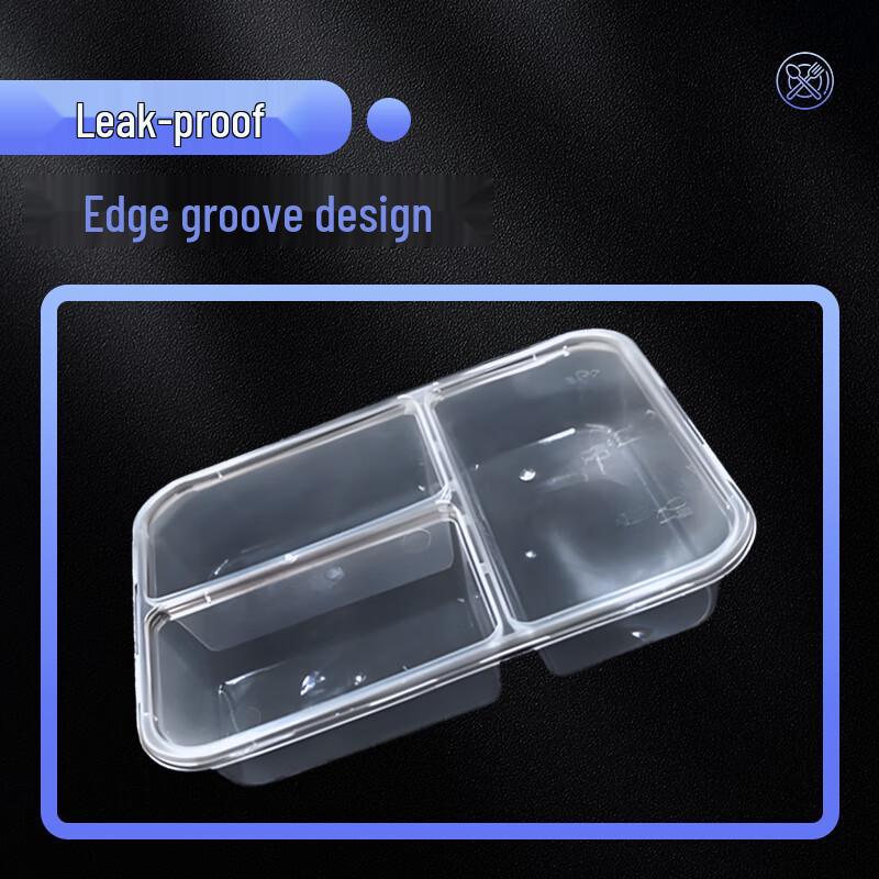 Viborg 500ml Disposable 3-Compartment Meal Prep Containers with Flat Lids