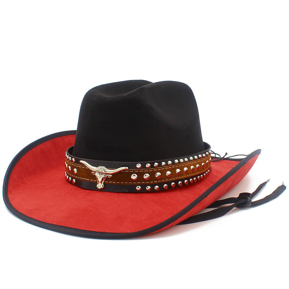 Retro Contrasting Western Style Cowboy Hat, High-end Suede Cow Head Decorative Wide-brimmed Sun Hat, British Style Jazz Hat