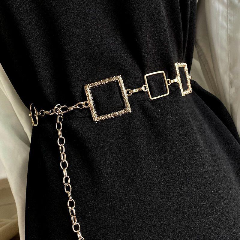 Gold Elegant Quadrilateral Waist Chain For Women Fashionable Accessory For Dresses