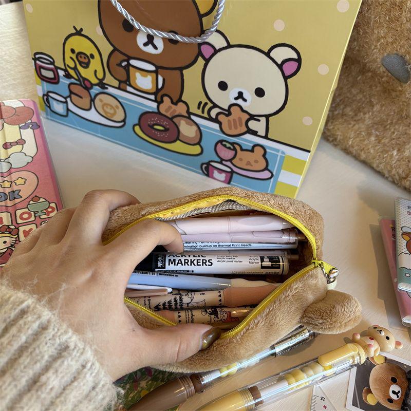 Japanskt Rilakkuma Plysch Pennfodral - Söt Tecknad Sminkväska & Förvaring för Skrivmaterial för Flickor