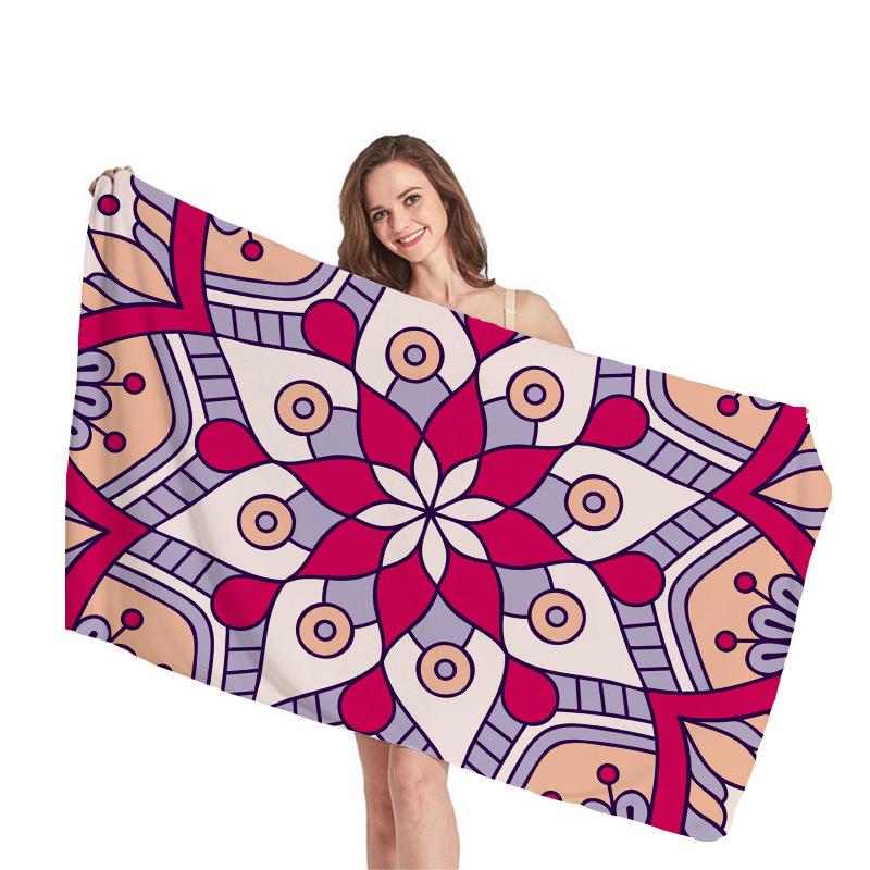 Mantra Geometric Pattern Digital-printed Polyester Superfine Fiber Double-sided Fleece Beach Vacation Bath Towel, Beach Towel