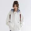 Women's Oversized Striped Hood Zip-Up Sweatshirt Jacket Casual Loose Outerwear