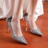 Bling Pailletten Hochzeitsschuhe für Frauen Braut 2024 Elegant Spitzschuh Dünne Absätze Pumps Frau Silber Kristall High Heels für Damen