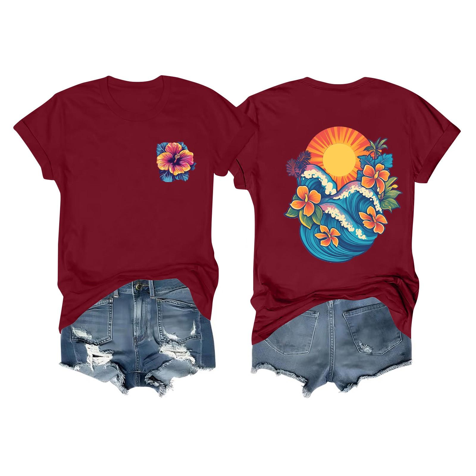 

Футболки с короткими рукавами для женщин, модные топы, легкие и мягкие повседневные летние наряды, одежда M винный