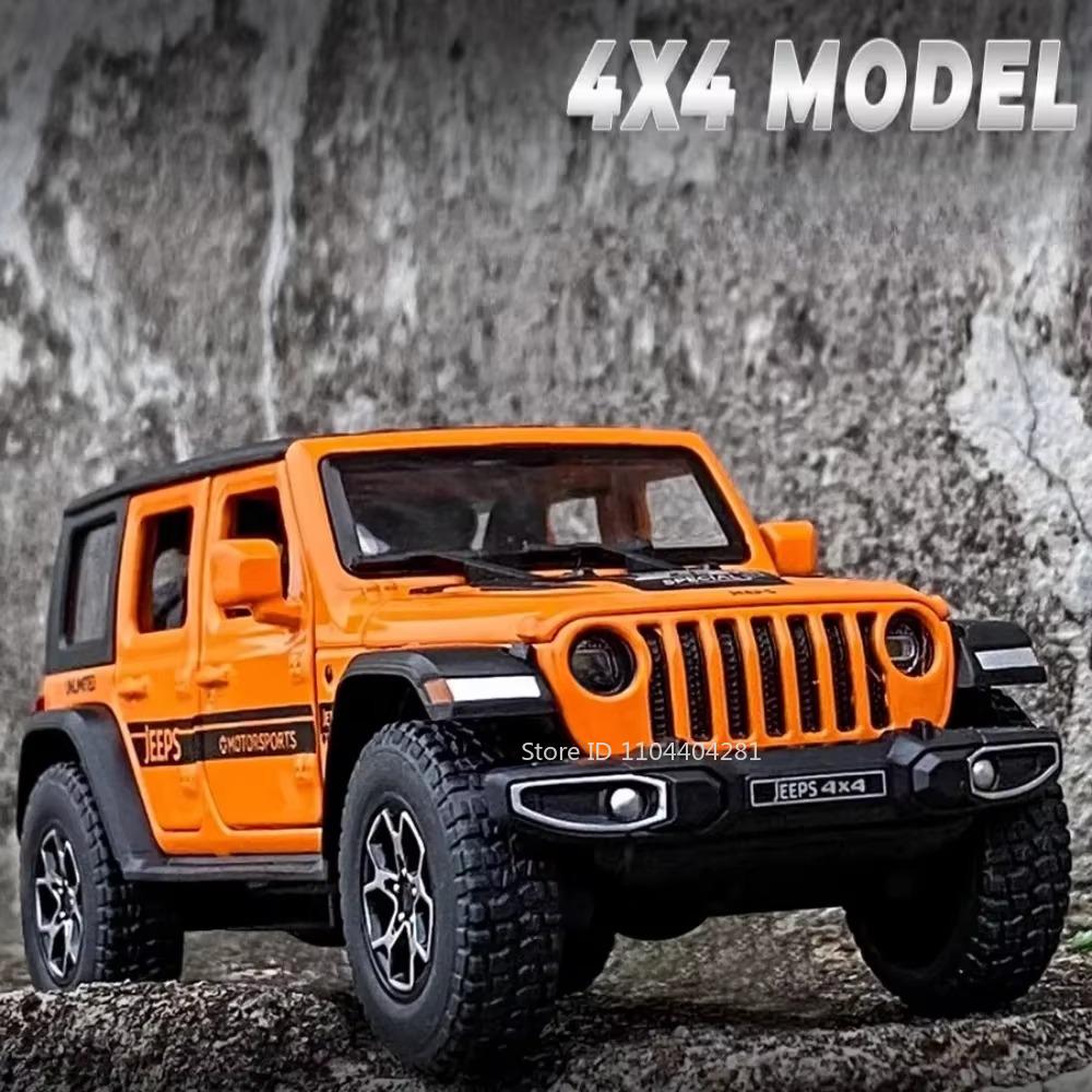 1:32 Wrangler Rubicon Model Toy Alloy Diecast Car Doors Opened Sound Light Pull Back Miniature Off-road Vehicle Kid Holiday Gift