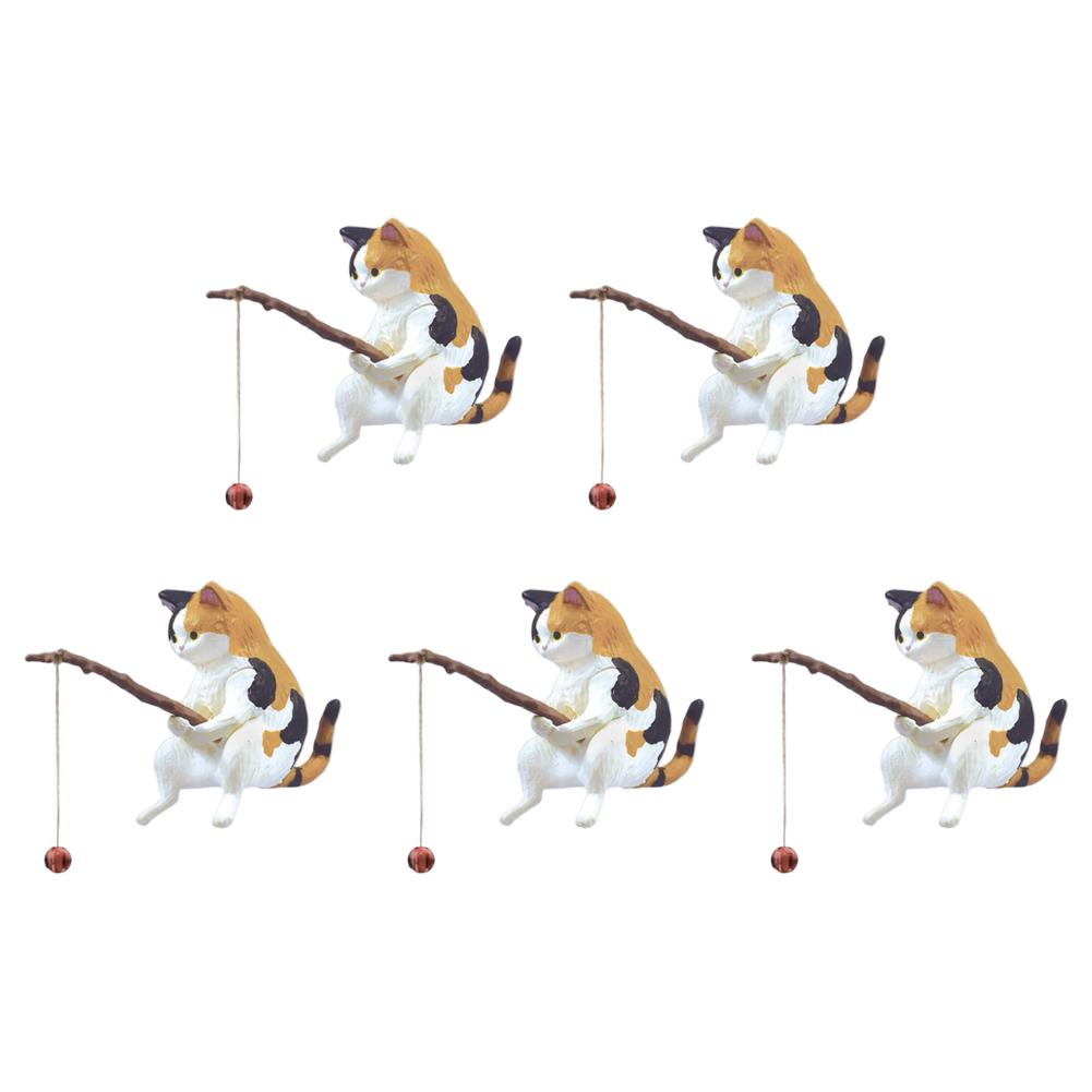 1-5pcs Fishing Cat Ornaments Sitting Fishing Little Cat Statue Fish Landscaping Cartoon Figurine Water Tank Aquarium Decorations