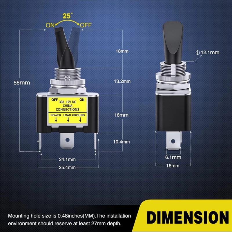 Fresh 3 Pin SPST Rocker Switch LED Toggle Switch On Off 12V 30A Blue Lighted Metal Heavy Duty 12Mm Mounting Hole