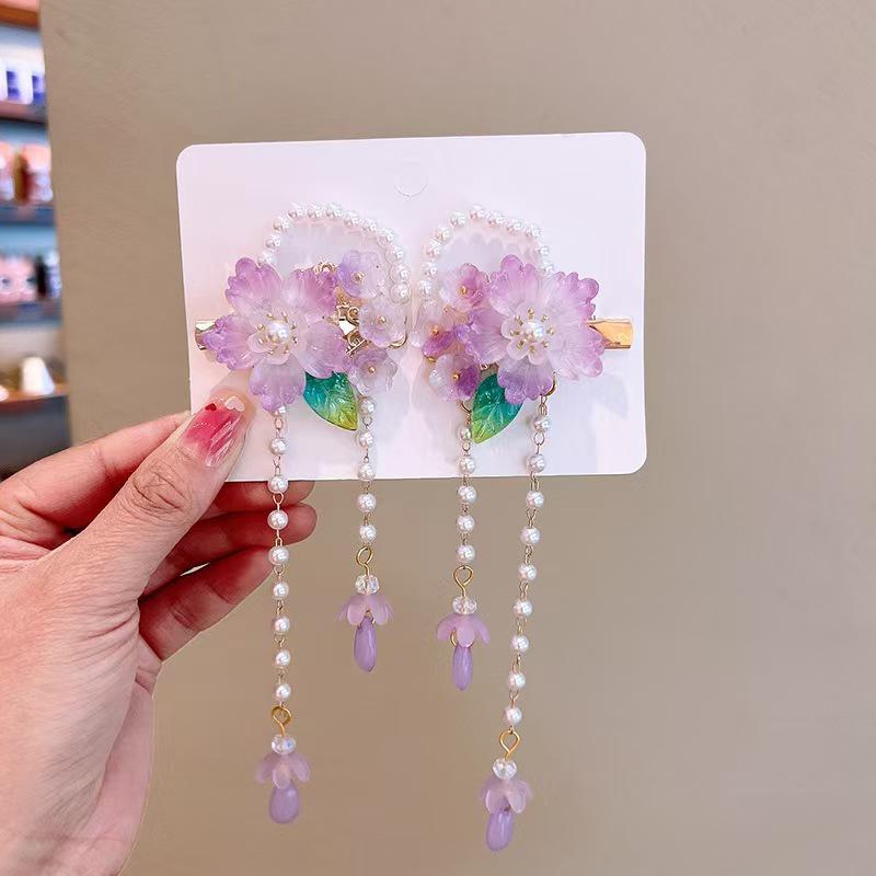 Mid-Autumn Hanfu Fairy Hair Clip - Women's & Children's Ancient Style Floral Tassel, Sweet Accessory for Girls