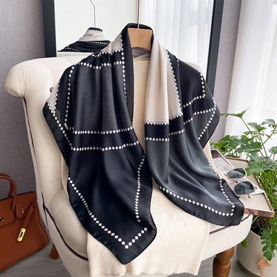 Foulard di Seta di Lusso da Donna per l'Estate Foulard Quadrato di Raso Hijab per Signore Sciarpe 90*90 Foulard di Seta Hijab Musulmano