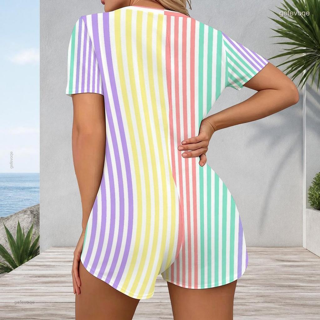 Women Plus Size Black Golden Printed V Neck Short Sleeve Fitted Short Romper