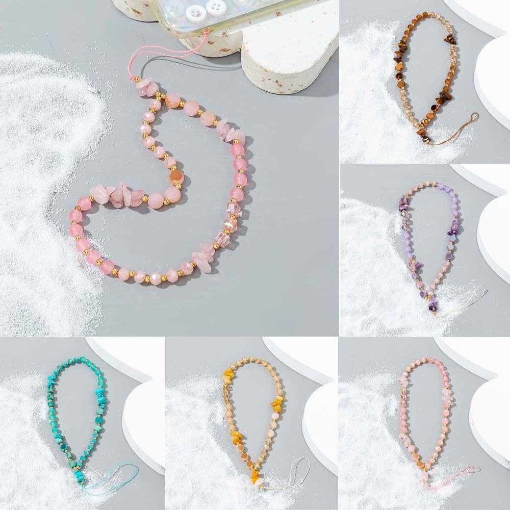 Pearl Gravel Letter Beads Chain Cell Phone Lanyard Mobile Phone Strap Crystal Stone Beads Lanyard