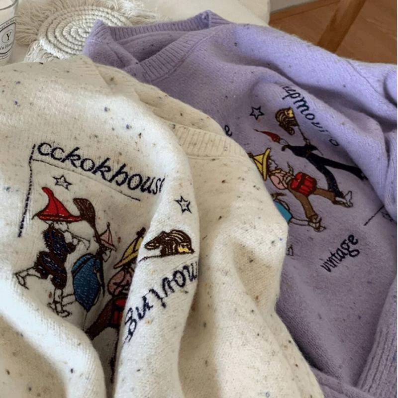 Женский вязаный свитер с рисунком жаккарда в стиле ретро, с круглым вырезом, осенний повседневный универсальный топ в стиле преппи