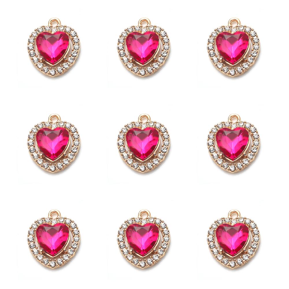 10Pcs/lot Alloy Rhinestone Heart Charms Gold Color Pendant for DIY Necklace Bracelet Earrings Jewelry Making Accessories