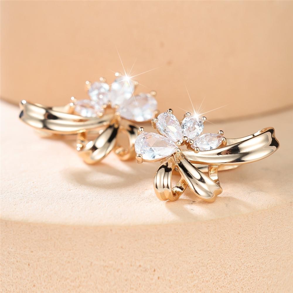 Elegant Female Big Water Drop Pink White Zircon Stone Skeleton Hoop Earrings Trendy Fashion Gold Color Wedding Jewelry For Women