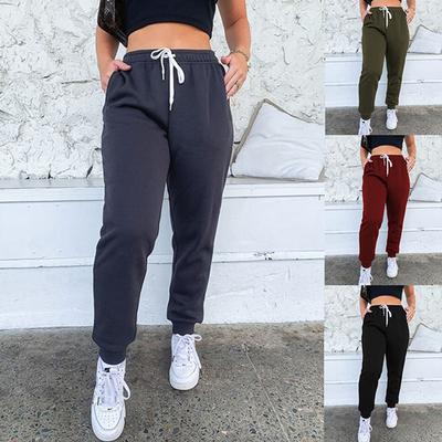 Pantaloni da ginnastica da donna elastici a vita alta per il tempo libero, spessi, autunnali, in cotone, tinta unita