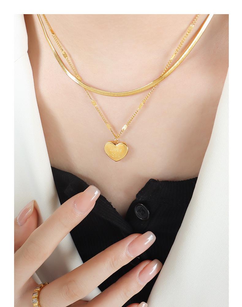 Double Layer Heart Pendant Titanium Necklace - Hip Hop Style, Non-fading Fashion Clavicle Chain for Women