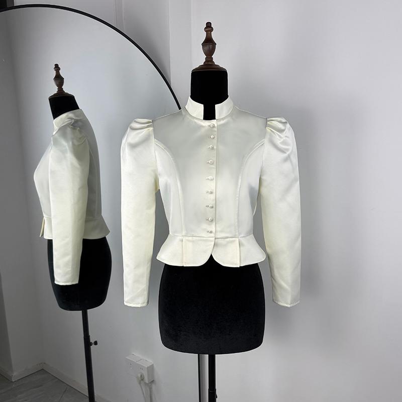 

Satin Vintage Blouses Shirts For Women 2026 Spring Long Sleeve Blouse Office Commuting Single Breasted Cardigan Coats Jackets L білий